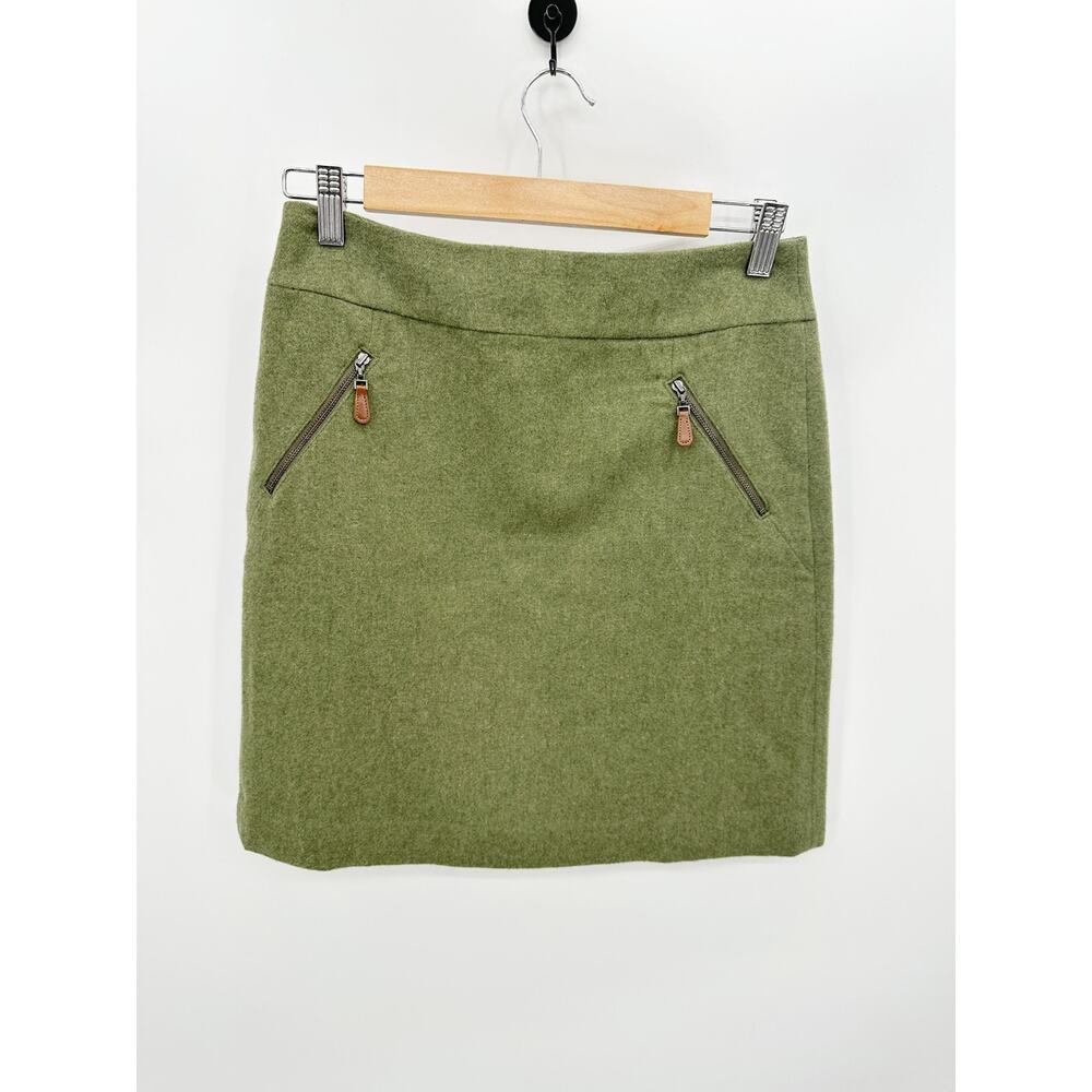Talbots Petites Green Wool Blend Mini Skirt Size 2P Zipper Pockets Lined